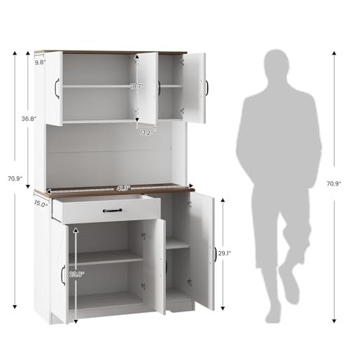 72" Tall Storage Cabinet, Kitchen Pantry Cabinet with Adjustable Shelves & Sturdy Steel Frame, Farmhouse Pantry Storage with 4 Barn Doors for Kitchen
