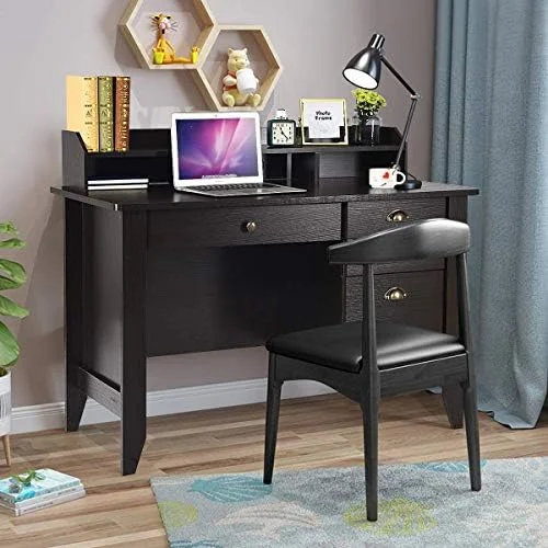 RUNFAYBIU Computer Desk with Drawers and Hutch  Farmhouse Home Office Desk Writing Table Wood Executive Desk Student Desk with File Drawer for Small