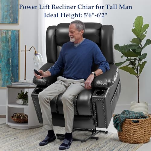 Large Power Lift Chairs Recliners for Elderly with Heated and Massage, Overstuffed Adjustable Lift Chairs, 3 Positions, Breathable Leather