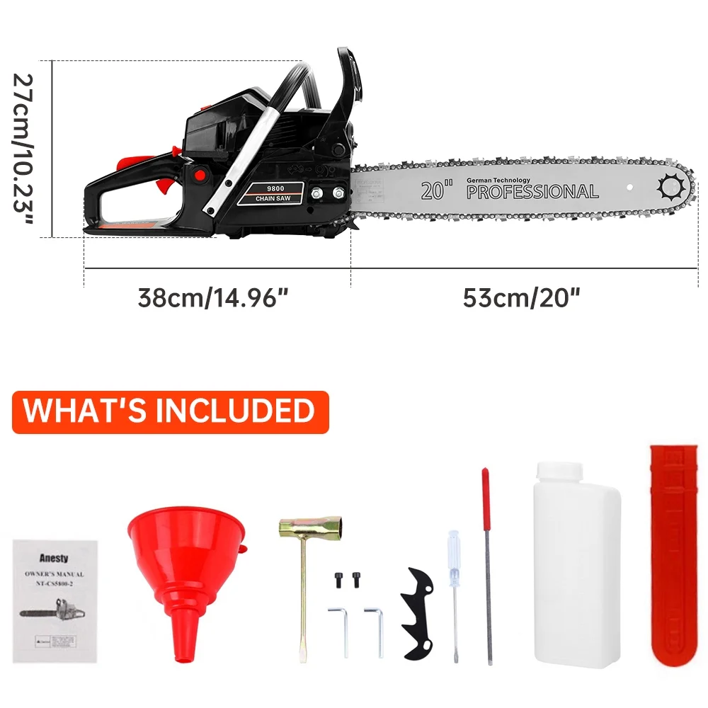 TOPTENG Gasoline Chainsaw with 22 in. Bar 52CC Engine 2-Cycle Gas Powered Chainsaw for Farm/Garden/Ranch/Firewood