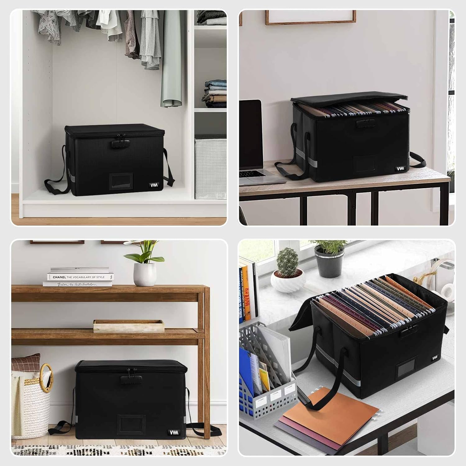 Fireproof File Box,File Storage Organizer,Filing Cabinet Box with Lock, Collapsible Document Storage Filing Box with Handle