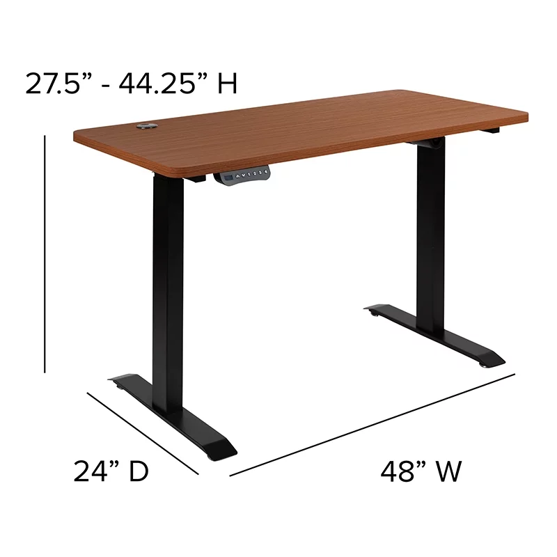 Flash Furniture 48"W x 24"D Mahogany Electric Height Adjustable Standing Desk with Black Mesh Swivel Ergonomic Task Office Chair