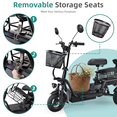 Electric Tricycle for Adults, Foldable Ebike for Seniors with 3 Seats and Storage Baskets for Shopping, 400W 48V Electric Trike up to 18 MPH