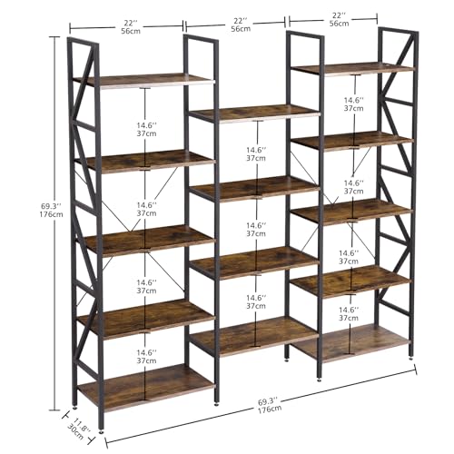 EastVita Bookshelves and Bookcases with Storge,5 Tiers Industrial Bookshelf with Metal Frame,Modern Tall Bookcase Shelf Storage Organizer