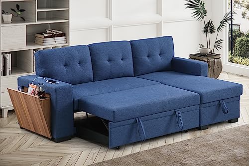 Devion Furniture Regis 4-in-1 Convertible L Shaped Couch with Pull Out Bed and Storage, Sectional Sleeper Sofa with Reversible Chaise for Living Room