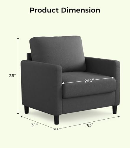 Sofa Accent Chair, 33" Reading Chair for Bedroom, Tool-Free Setup Living Room Accent Chairs, Comfy Arm Chairs Living Room, All-Wood Reading Nook