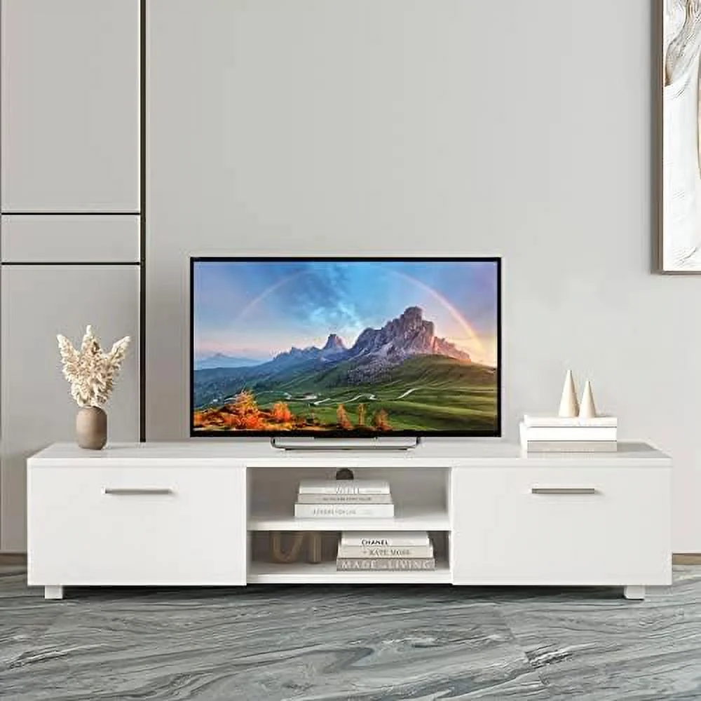 GEROBOOM Modern TV Stand with 2  Cabinets Entertainment Center for 65 inch TV Simple Television Media Console Table with 2 Open Shelves Wood TV Unit