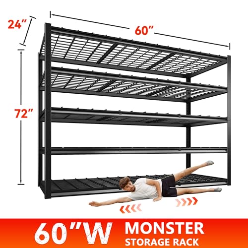 REIBII 60" W Garage Shelving Heavy Duty Metal Shelving 3000LBS Storage Shelves Adjustable Metal Shelves for Storage Industrial Garage Shelves for