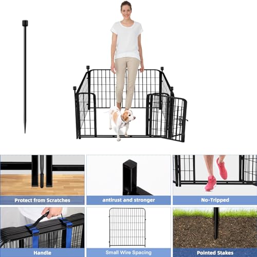 ADAVIN Tall Garden Fence with Gate, 48 in(H) 8 Panels Heavy Duty Iron Metal Animal Barrier Fence, Indoor Dog Playpen, Temporary Fencing
