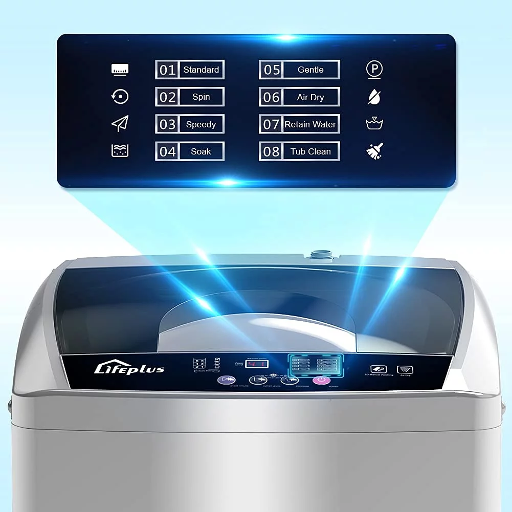 LifePlus Portable Washing Machine Compact Full-Automatic 1.8 Cu. ft. Clothes Laundry Washer for Apartment Top Load Pump Drain