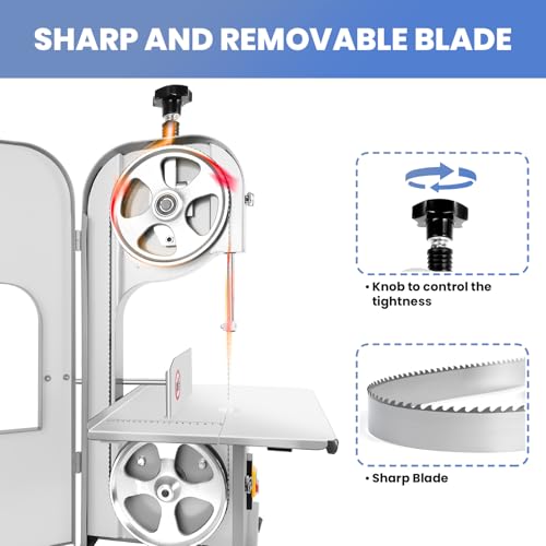 1500W Electric Bone Saw Machine | 20" x 15" Meat Cutting Table | Stainless Steel Bandsaw Machine | 0.04-8" Cutting Thickness with 8 Saw Blades |