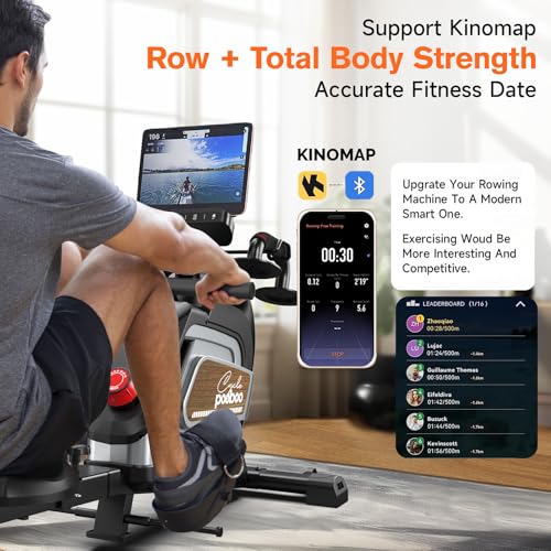 Pooboo Magnetic Rowing Machine 360 LB Weight Capacity, folding rower with Combination Strength exercise, Tablet Holder and Comfortable Seat Cushion