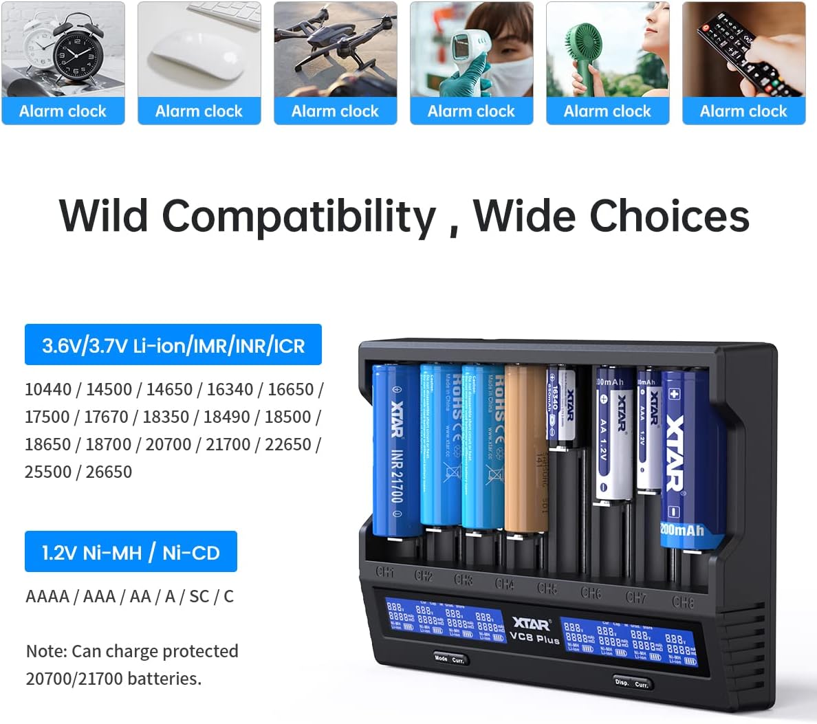 18650 battery charger 8 slot XTAR VC8 PLUS with INPUT Adapter 2022 Rechargeable lithium Battery Charger 8 slot 18650 21700 Charger test battery real