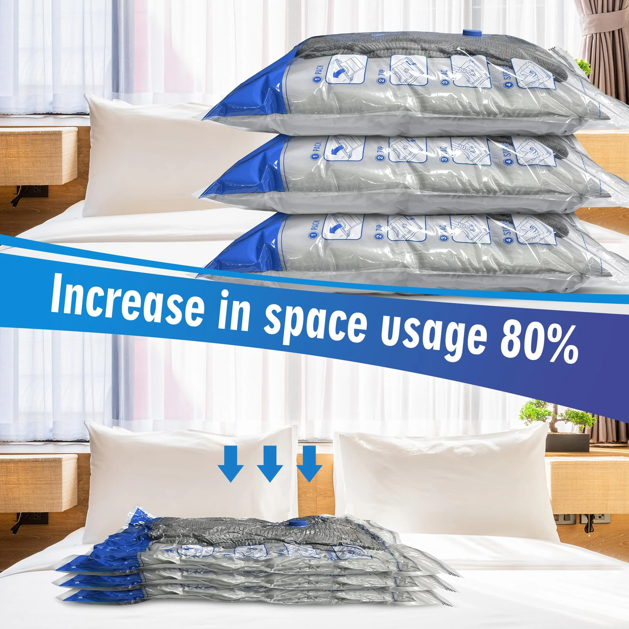 Jumbo Vacuum Storage Bags 8 Pack, Extra Large Space Saver Bags for Clothes Blankets Comforters, Thick PA;PE Material, Triple Seal Valve