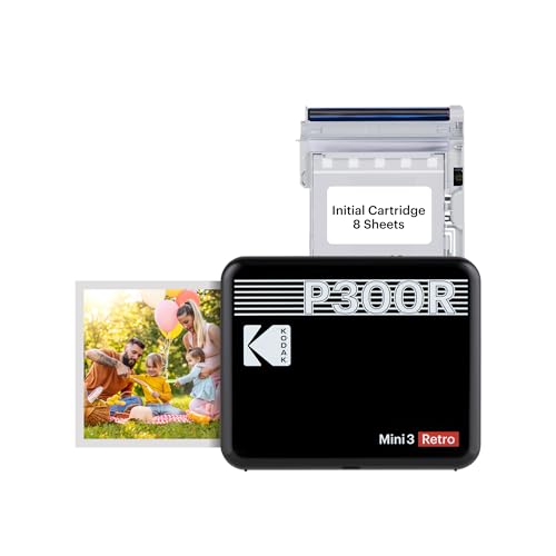KODAK Mini 3 Retro 4PASS Portable Photo Printer (3x3 inches) + 8 Sheets, White