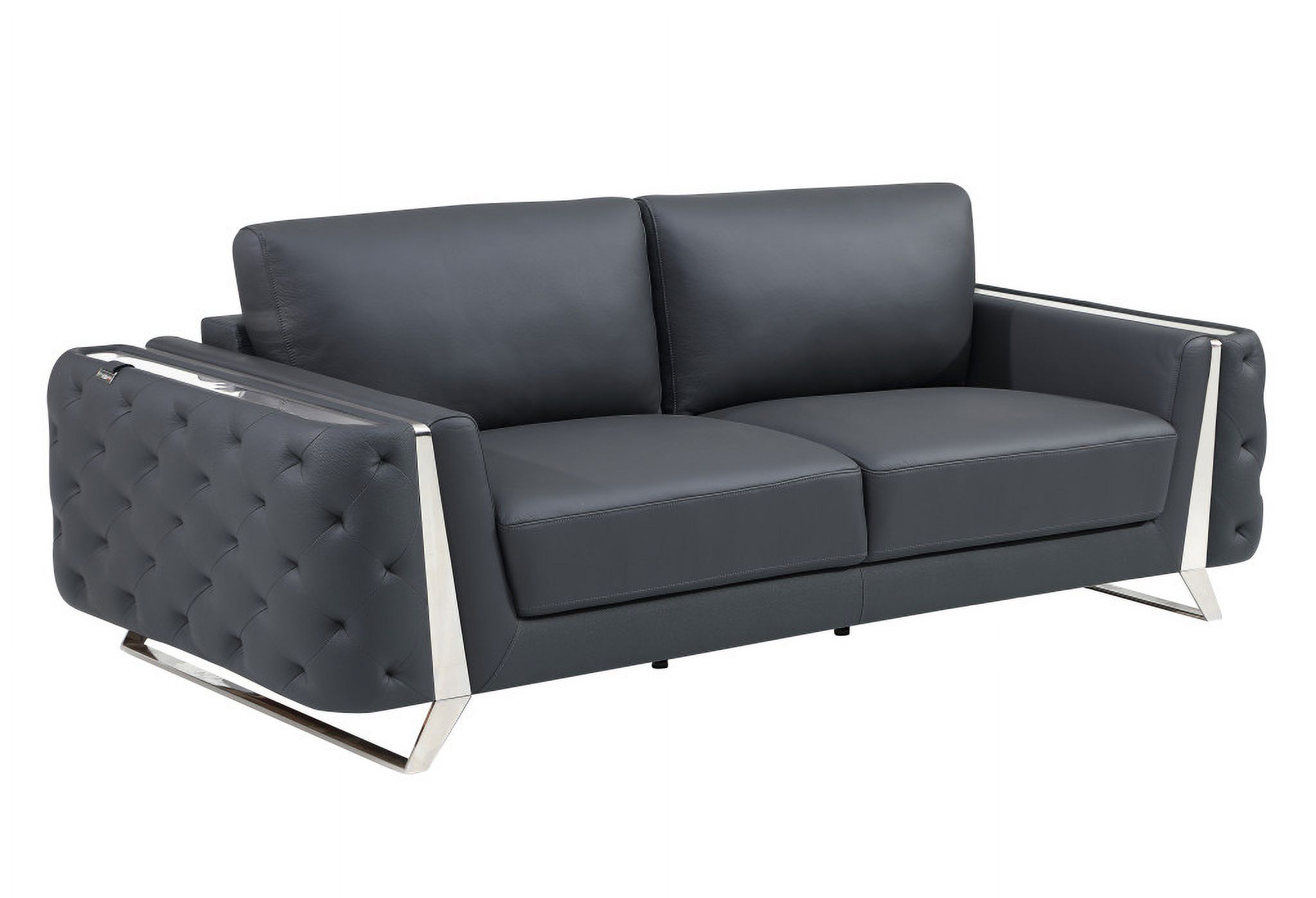 HomeRoots 518558 Genuine Leather Six Person Seating Set, Dark Gray - 3 Piece