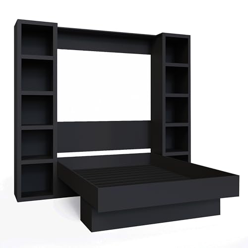 Oakland Living Easy-Lift Queen Murphy Wall Bed in Brown Wood Grain with Two Bookshelves