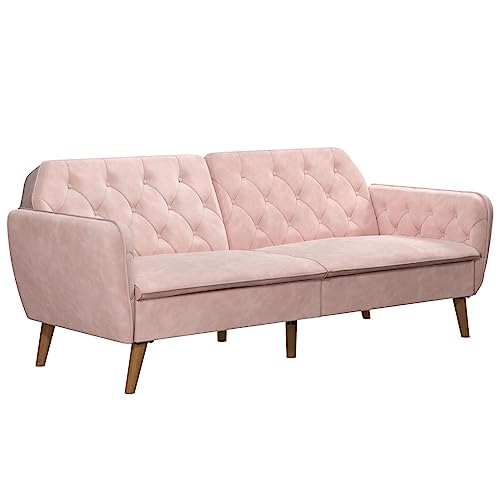 Novogratz Tallulah Memory Foam Futon, Convertible Couch, Camel Faux Leather