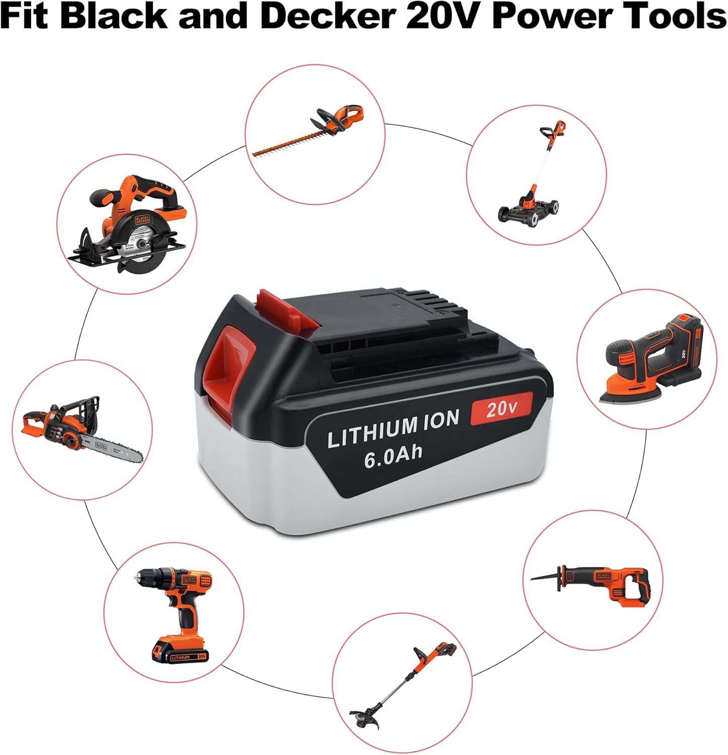 Rocivic 2 Packs 6.0Ah 20V LBXR20 Replacement Battery for Black and Decker 20 Volt Max LB20 LBX20 LBX4020 LB2X4020 LBXR2020 LB2X4020-OPE Cordless Tool