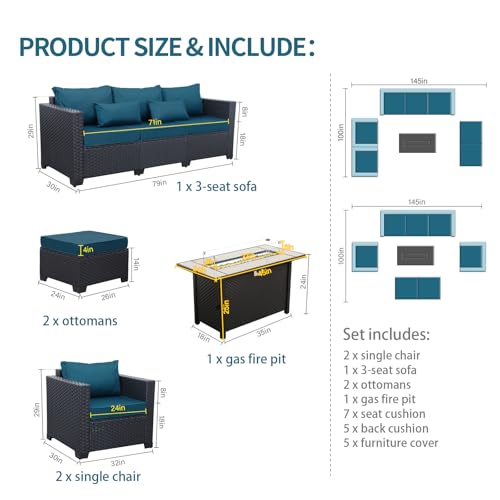Rattaner Patio Wicker Furniture Set 6 Pieces Outdoor HDPE Wicker Conversation Couch Sectional Chair Sofa Set with Grey Cushions