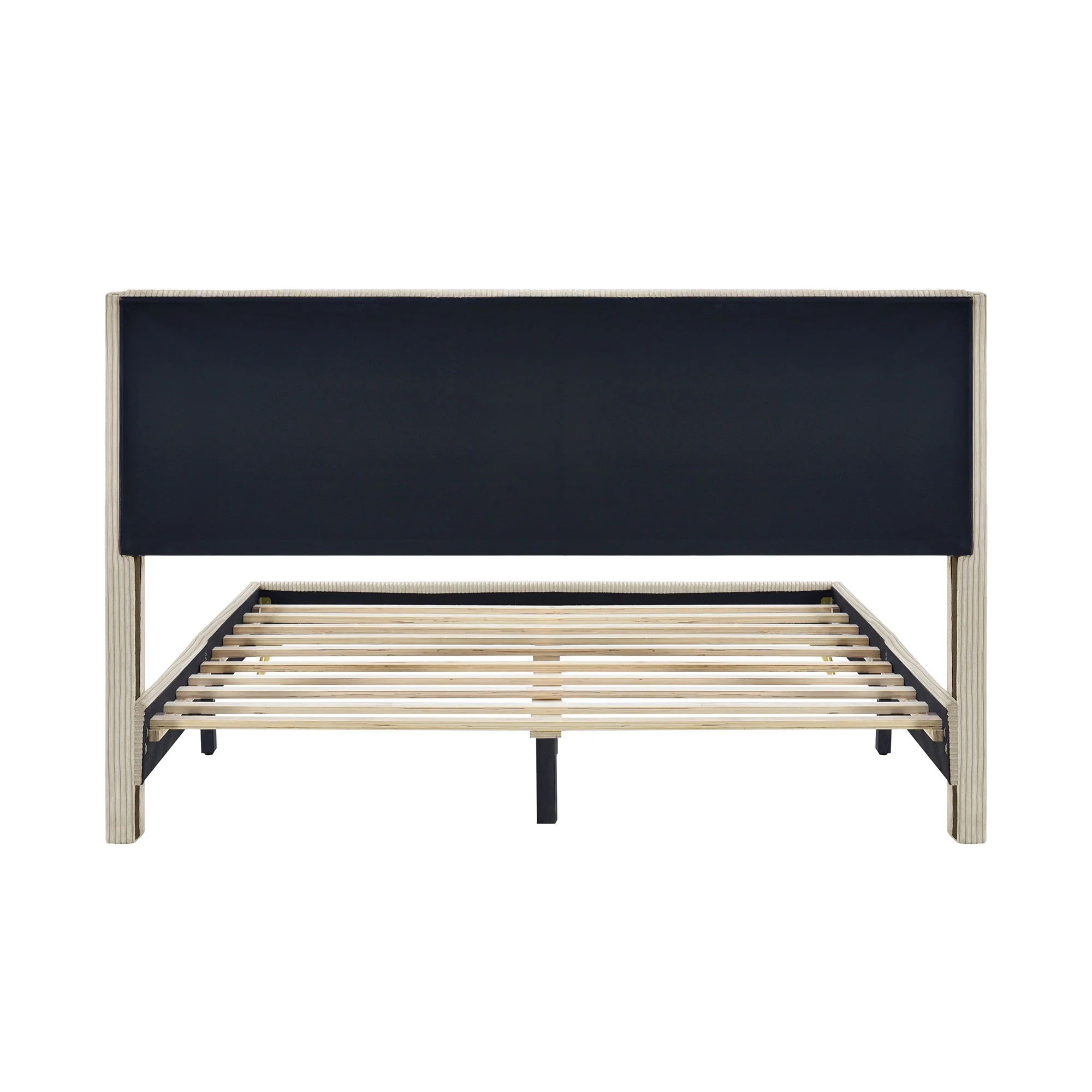 Morden Corduroy Upholstered Queen Bed Frame with Upholstered Headboard No Box Spring Needed Wood Low Profile Platform Bed with Metal Legs