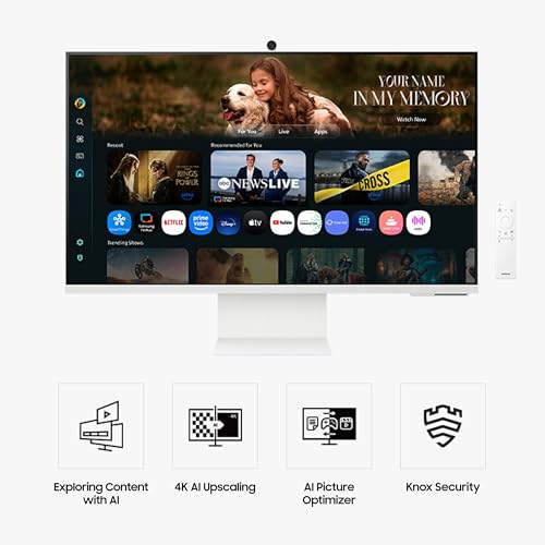 SAMSUNG 32&rdquo; Smart Monitor M8 (M80F) 4K UHD Display, Samsung Vision AI, Smart TV Apps, Gaming Hub, USB-C, HDMI and USB-A, White, LS32FM803UNXZA