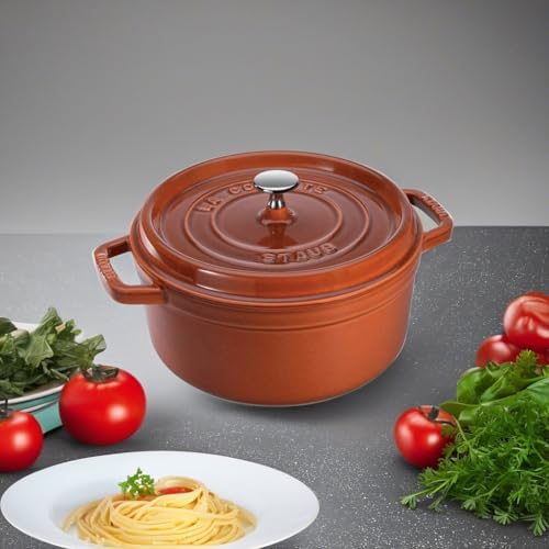 STAUB Cast Iron Dutch Oven 5.5-qt Round Cocotte, Made in France, Serves 5-6, Black Matte