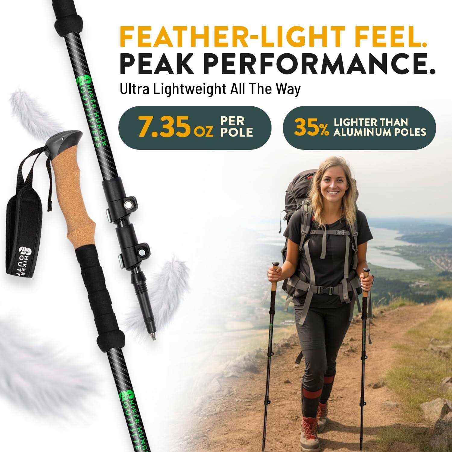 Hiker Hunger Outfitters Hiker Hunger Carbon Fiber Trekking Poles Collapsible Walking - Sports Supplies Online Store