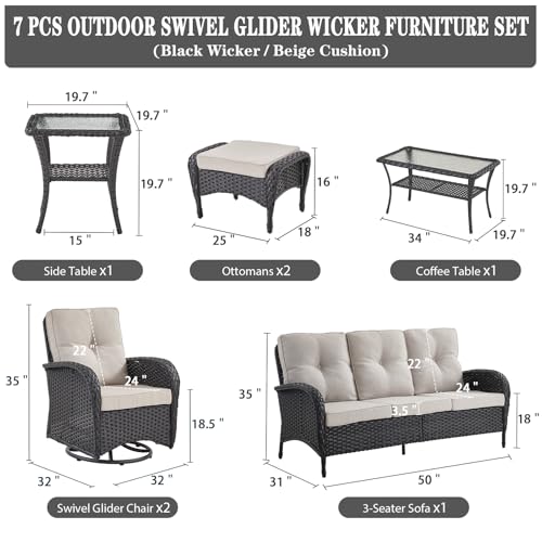 Patio Wicker Chairs Swivel Rocker - Outdoor Swivel Rocking Chairs Set of 2 with Rattan Side Table