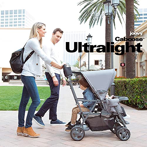 Joovy Caboose Ultralight Sit and Stand Double Stroller with Rear Bench and Standing Platform, 3-Way Reclining Seats, Optional Rear Seat