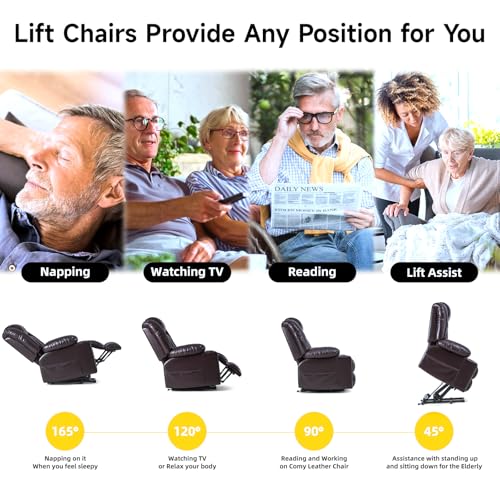 Large Power Lift Chairs Recliners for Elderly with Heated and Massage, Overstuffed Adjustable Lift Chairs, 3 Positions, Breathable Leather