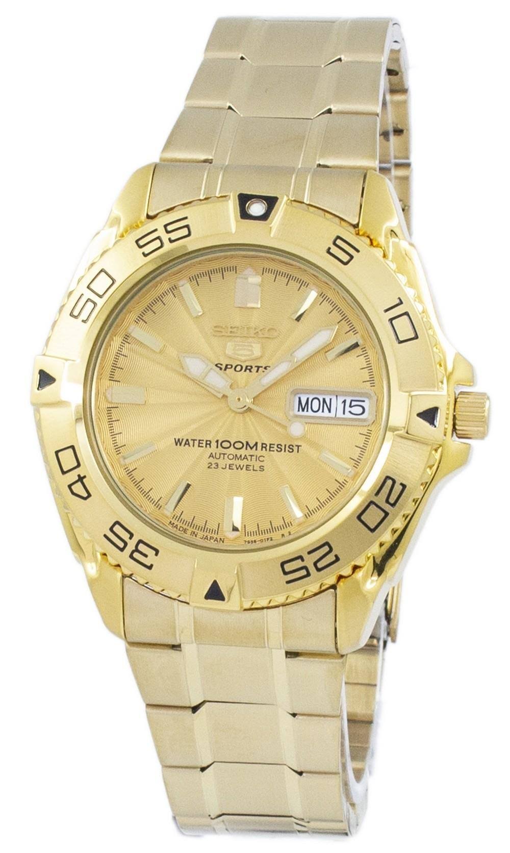 Seiko 5 Sports SNZB26J1 Men&s Japan Gold Tone Stainless Steel 100m Automatic Dive Watc1