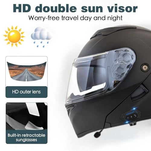 Motorcycle Bluetooth Modular Helmet, DOT Approved Flip Up Full Face Motorcycle Dual Visor Helmet, with Dual Speakers and Microphone