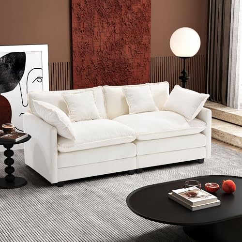 Ihanherry 111.4" U Shaped Modern Cloud Sofa Modular Sectional Couch with 2 Ottoman, 5-Seat Chenille Deep Seat Sofa with Pillow for Living Room