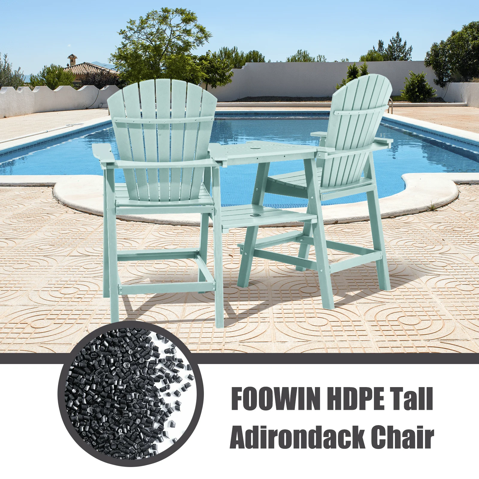 Tall Adirondack Chairs Set of 2 .Outdoor Adirondack Barstools with Double Connecting Tray Patio Stools Weather Resistant for Outdoor Deck Lawn Pool
