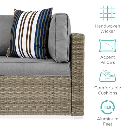 Best Choice Products 7-Piece Modular Outdoor Sectional Wicker Patio Conversation Set w/ 2 Pillows, Coffee Table, Cover Included - Gray/Navy