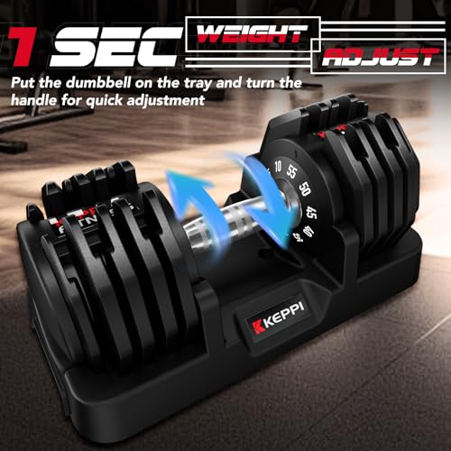 Keppi Adjustable Dumbbells Set-25lb/40lb/55lb/60lb, Anti-Slip Metal Fast Adjust Weight Handle, Exercise & Fitness for Full Body Workout