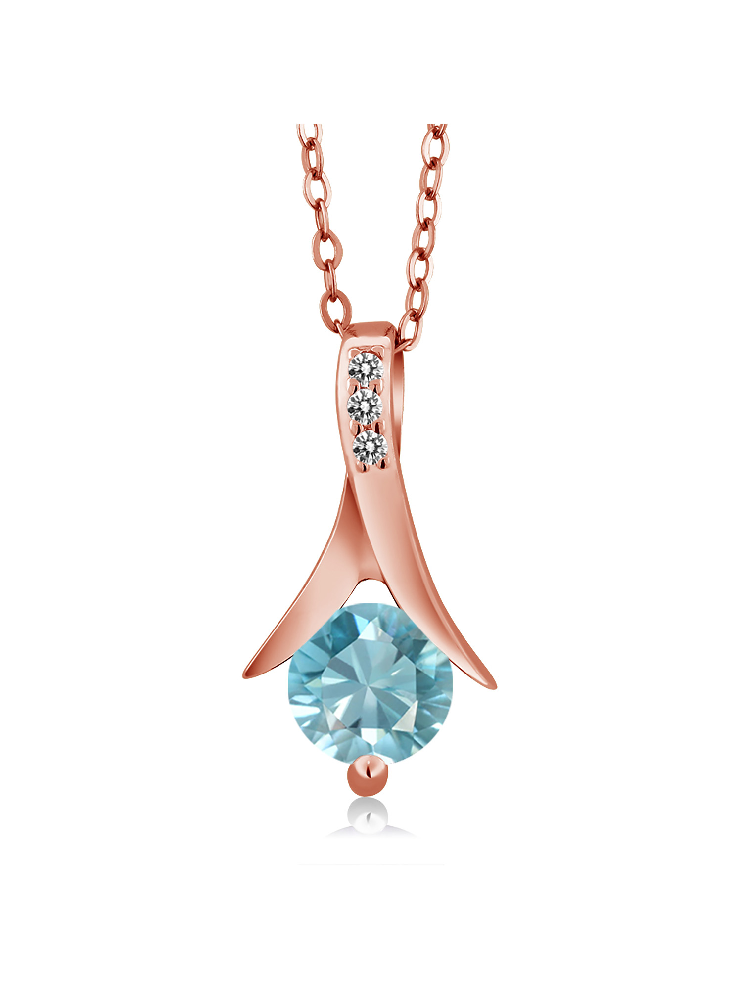 Gem Stone King 18K Rose Gold Plated Silver Blue Zircon and White Diamond Pendant and Earrings Jewelry Set For Women (3.65 Cttw, with 18 inch Chain)
