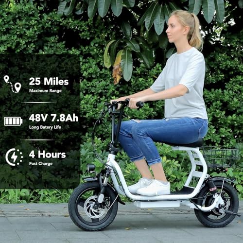 Caroma Peak 500W/800W/1200W Electric Scooter with Seat for Adults,up to 30 Miles&20MPH, 14" Fat Tire