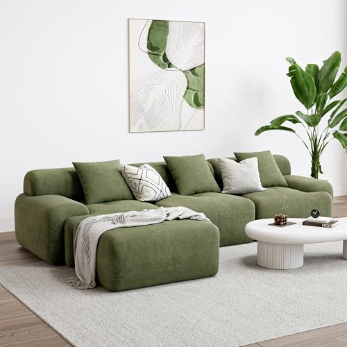 LIKIMIO 118" Modern L-Shaped Modular Sectional Sofa for Living Room, Corduroy Upholstery Green