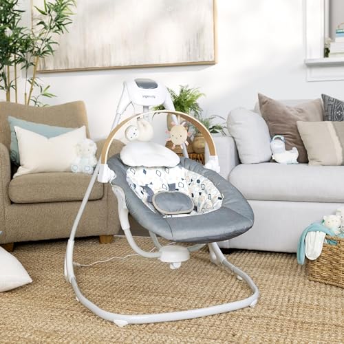 Ingenuity SimpleComfort Lightweight Compact 6-Speed Multi-Direction Baby Swing, Vibrations & Nature Sounds, 0-9 Months 6-20 lbs (Pink Cassidy)
