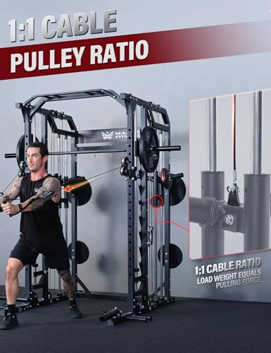 Major Fitness Drone2 Advanced Training Smith Machines– All-in-One Home Gym Squat Rack with Aluminum Pulley Set , Weight Bar