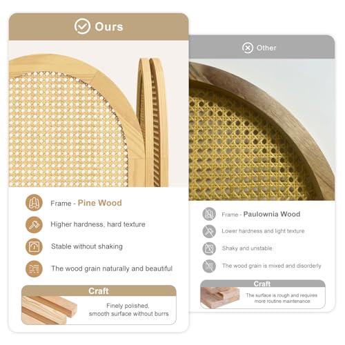 Room Divider and Folding Privacy Screens, Pine Wood 5.6 Ft Double Hinged Rattan Partition Freestanding Wall Room Divider for Home - 3 Panels