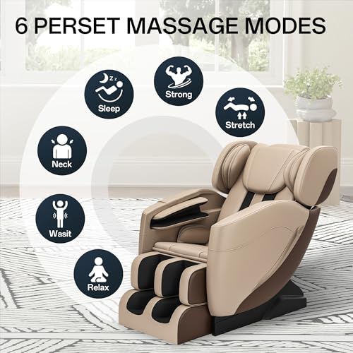 2022 Full Body Electric Zero Gravity Shiatsu Massage Chair with Back Heating and Foot Roller for Home and Office (Khaki)