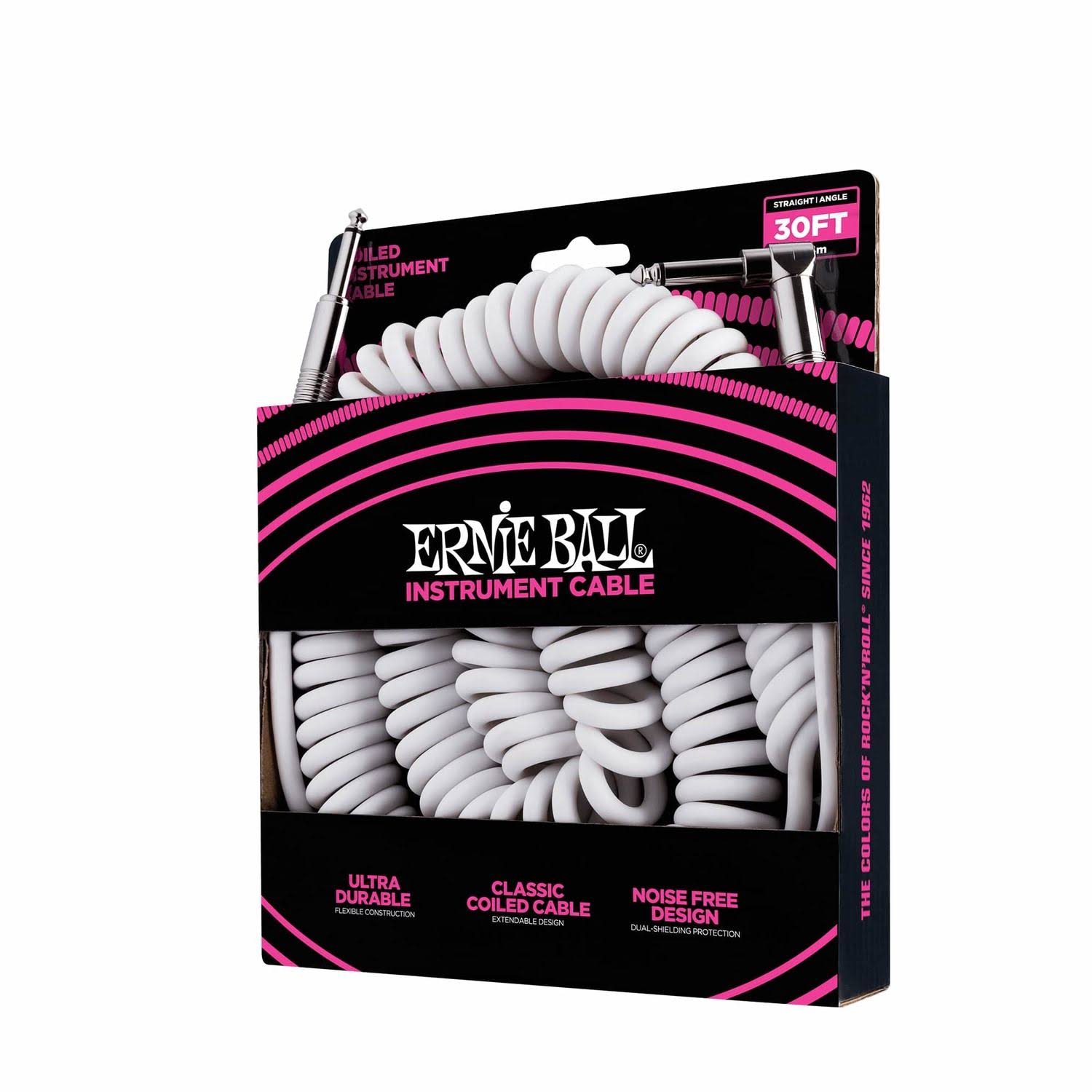 Ernie Ball 30& Coiled Straight / Angle Instrument Cable - White