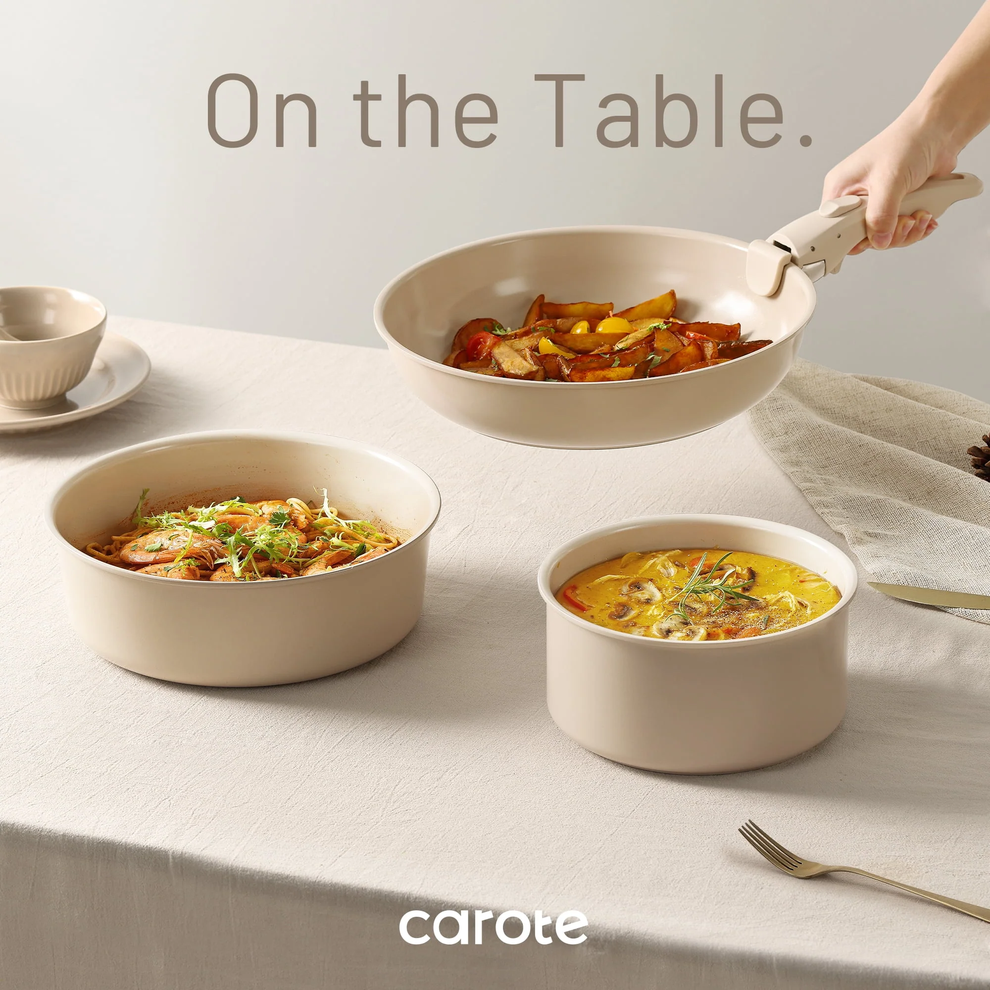 Carote Nonstick Cookware Sets, 5 Pcs Granite Non Stick Pots and Pans Set with Removable Handle