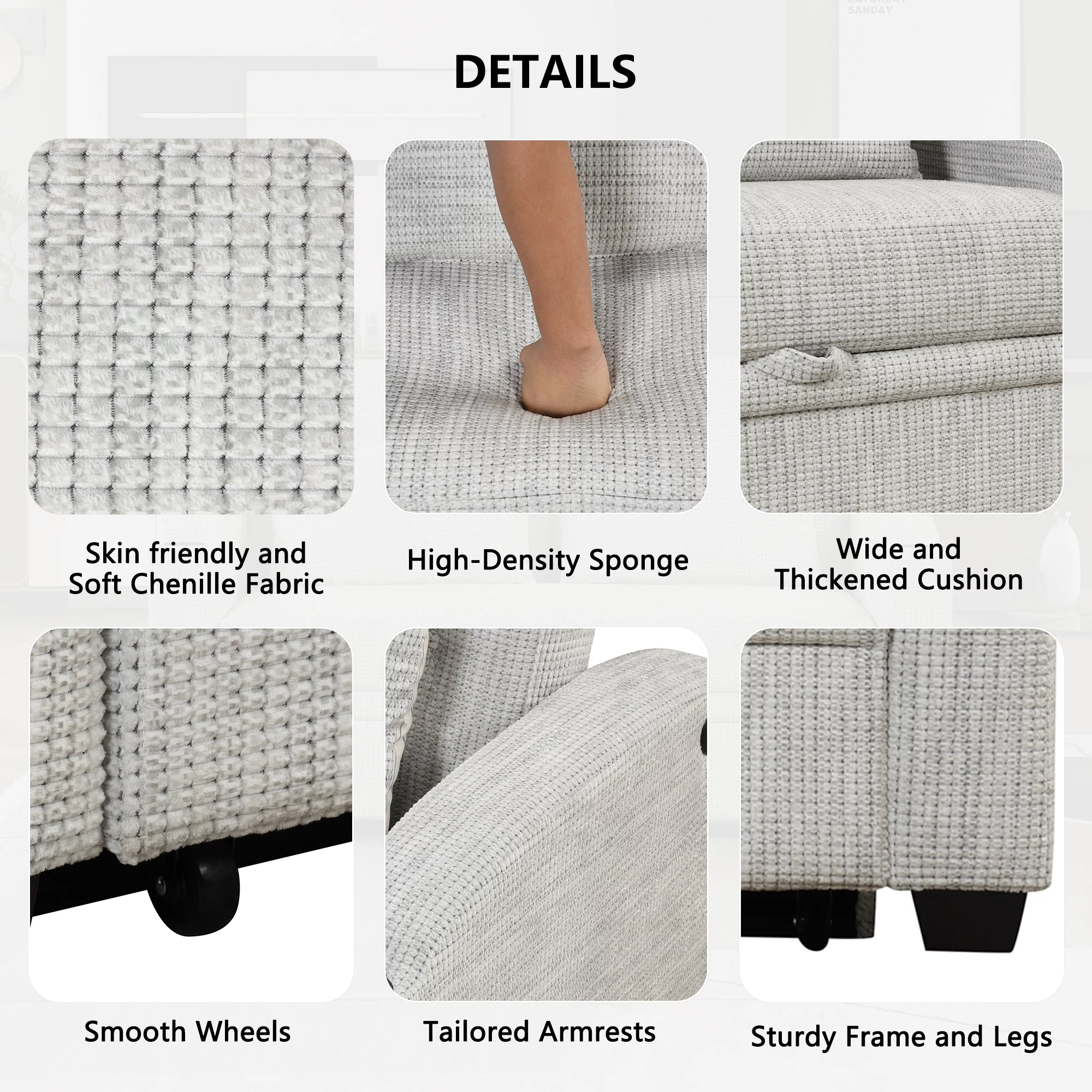 65" Pull Out Sofa Bed Modern Chenille Convertible Loveseat Sofa with Adjsutable Backrest, 2 Pillows, Cup Holders, USB Ports for Living Room