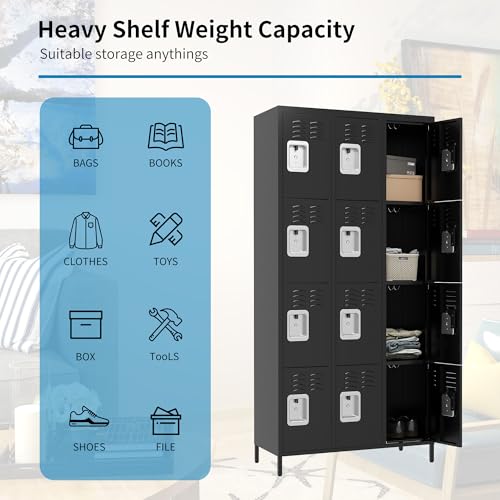 3 Doors Lockers for Employees, Steel Storage Lockers Lockable, Metal Locker Storage Cabinet for Home Office School Gym, Require Assembly (Grey)