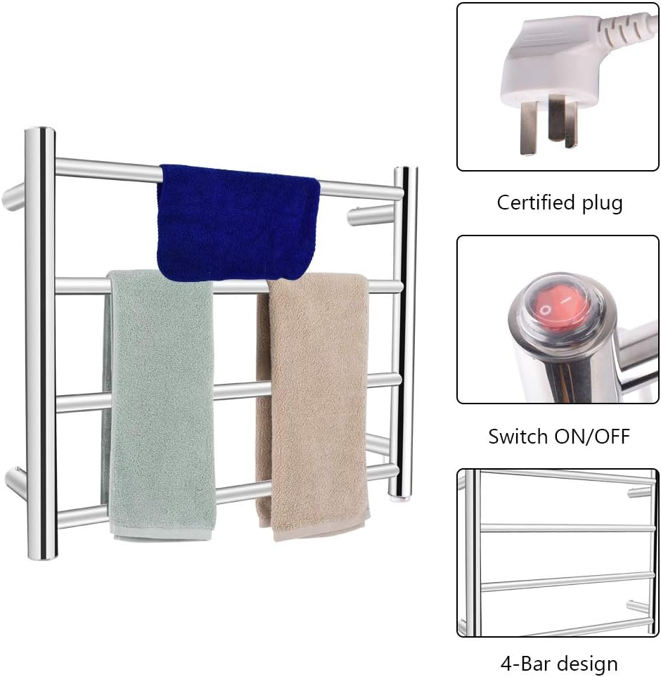 PELOEMNS Heated Towel Rack, Towel Warmer Rack Wall Mounted, Stainless Steel Wall Mounted Towel Drying Rack Round Tube