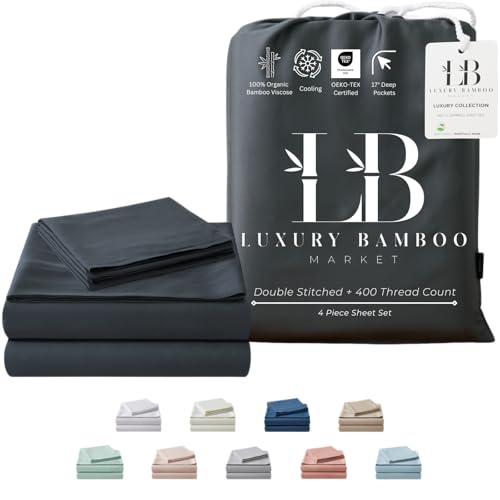 Luxury Bamboo Market | Queen Size Bed Sheet Set | 100% Viscose Made from Bamboo | Organically Grown | Ultra Soft | Cooling Sheets for Hot Sleepers |